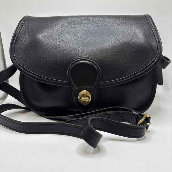 Vintage Coach Prairie 9954 Turnlock Crossbody Bag Black Leather